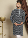 Anouk Geometric Printed Mandarin Collar Lengan Panjang Cotton Thread Work Kurta