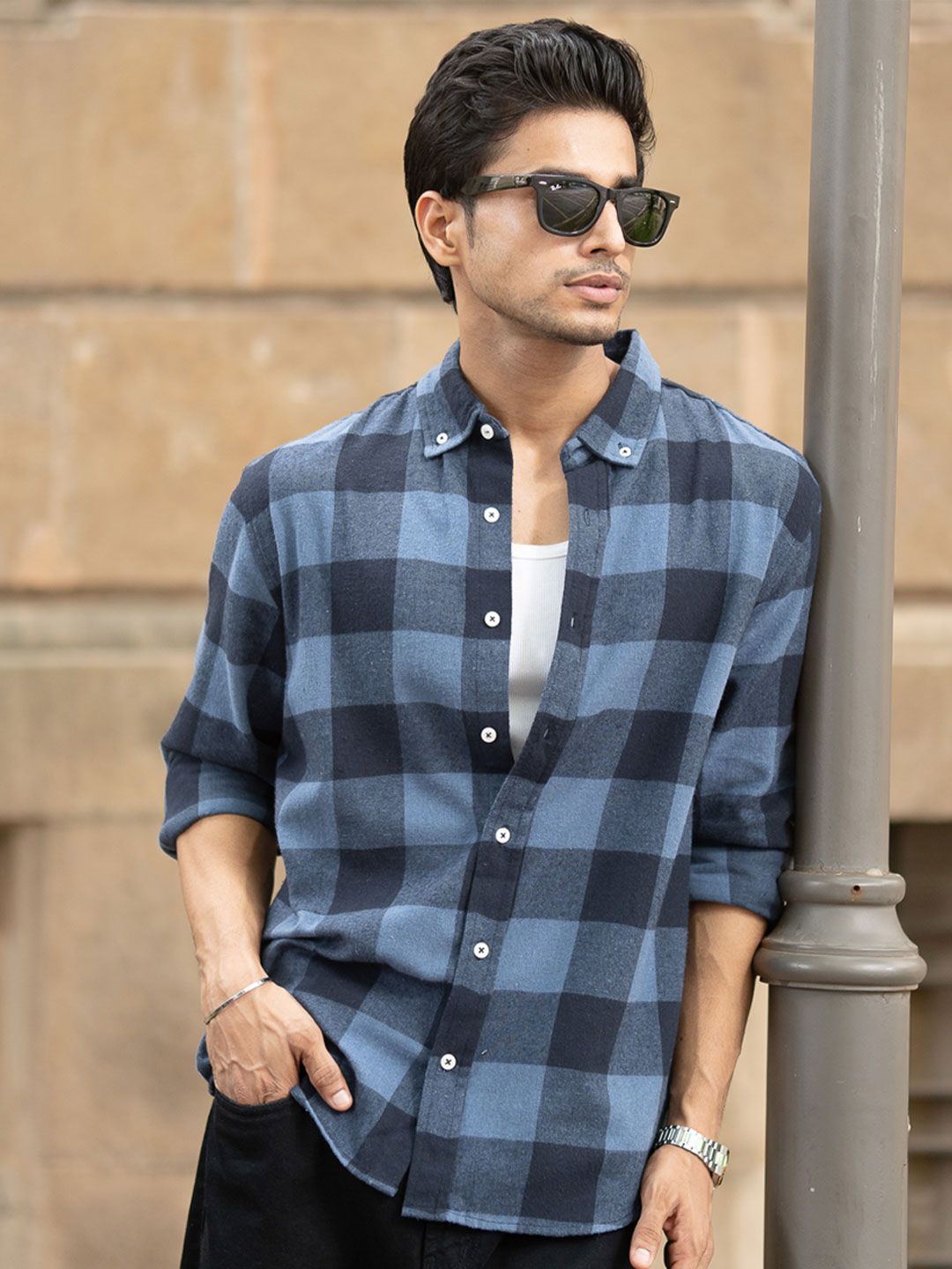 Powerlook Men Buffalo Checked Button-Down Collar Casual Shirt