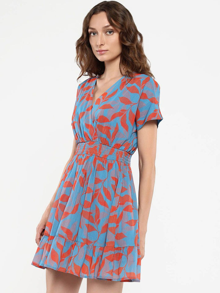 RAREISM Floral Printed V-Neck Fit & Flare Dress