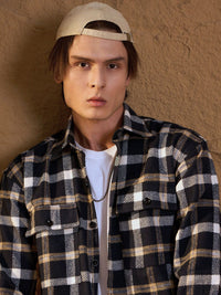 DENNISON Men Double Pocket Drop Shoulder Oversized Cotton Checked Shacket