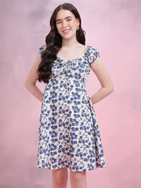 DressBerry Tie-Up Neck Floral Print Empire Dress