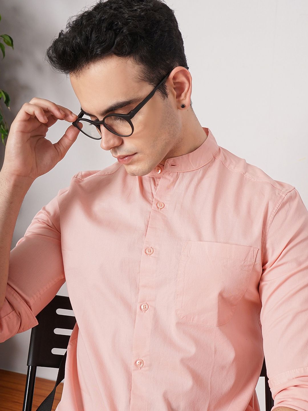 The Indian Garage Co Pure Cotton Band Collar Casual Shirt
