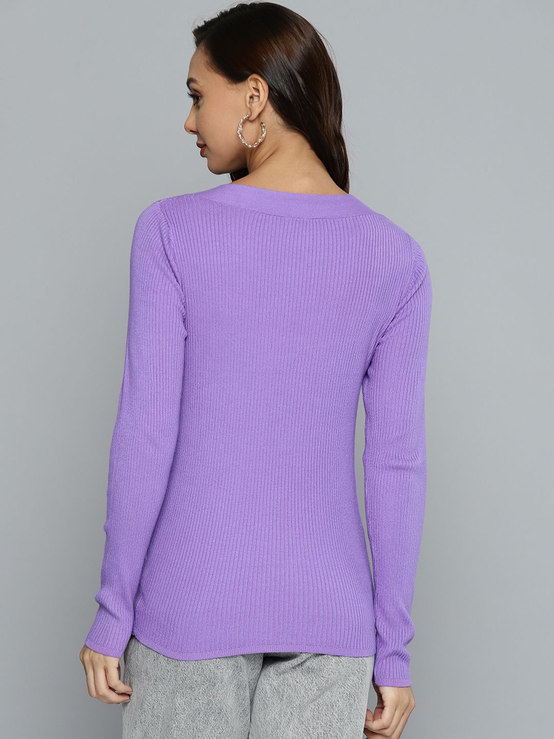 SASSAFRAS Women Lavender Self-Striped Pullover