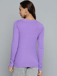 SASSAFRAS Women Lavender Self-Striped Pullover