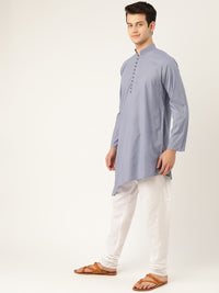 SOJANYA Men Grey Solid Straight Kurta with Asymmetric Hem