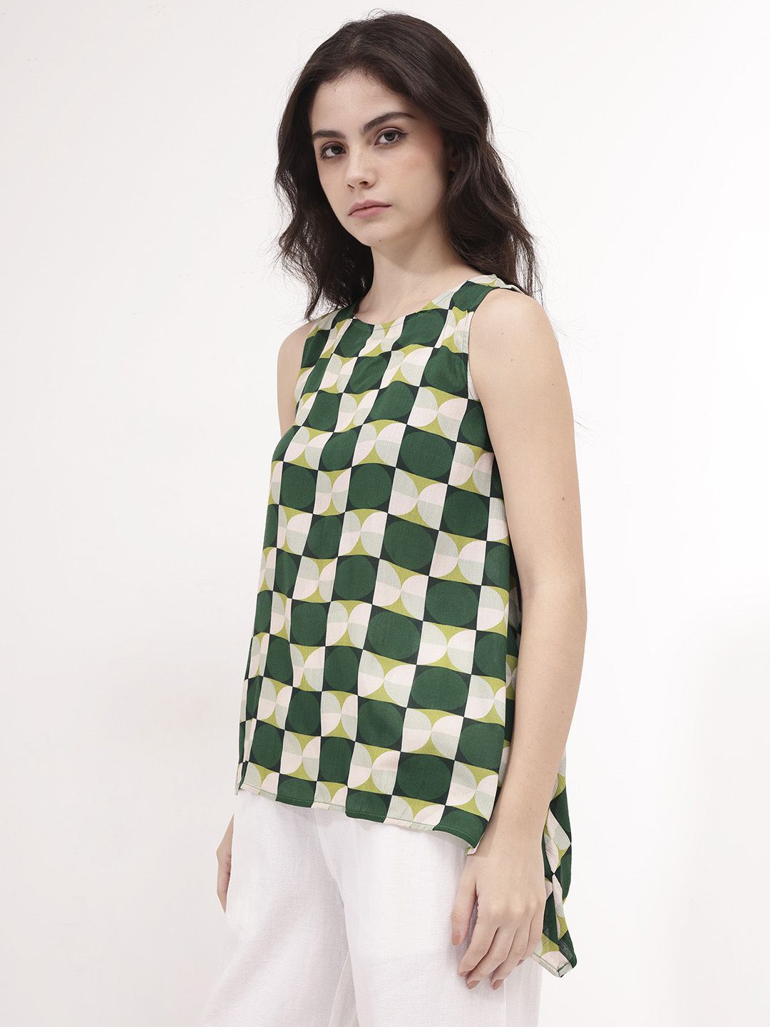 RAREISM Geometric Print Cotton Top