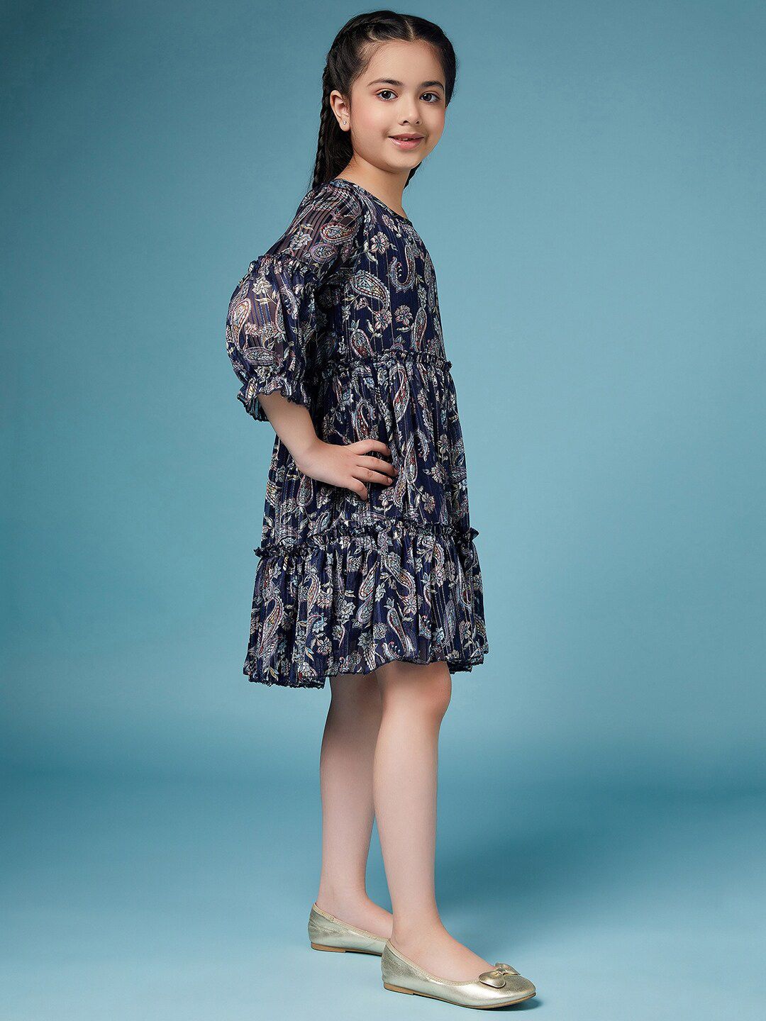 pspeaches Girls Ethnic Motifs Printed Georgette A-Line Dress