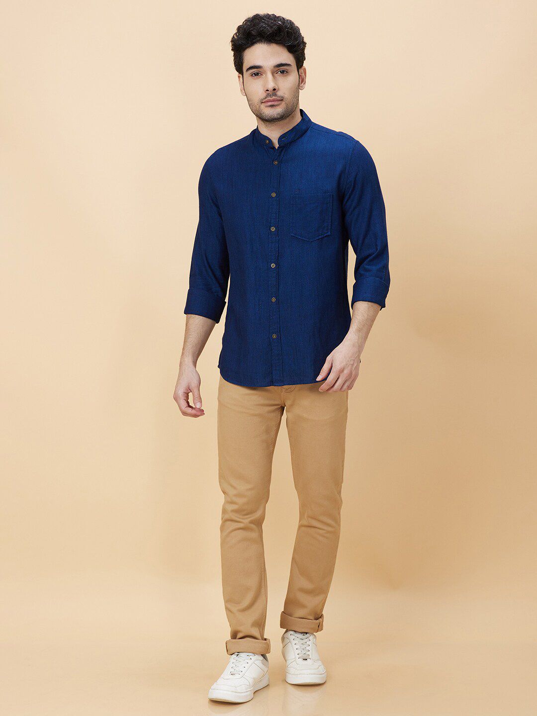 Being Human Slim Fit Mandarin Collar Opaque Casual Shirt