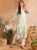KALINI Floral Embroidered Notch Neck Chikankari Straight Kurta
