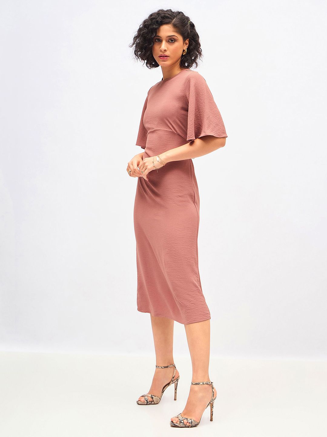 SASSAFRAS Flared Sleeve Cut Out A-Line Midi Dress