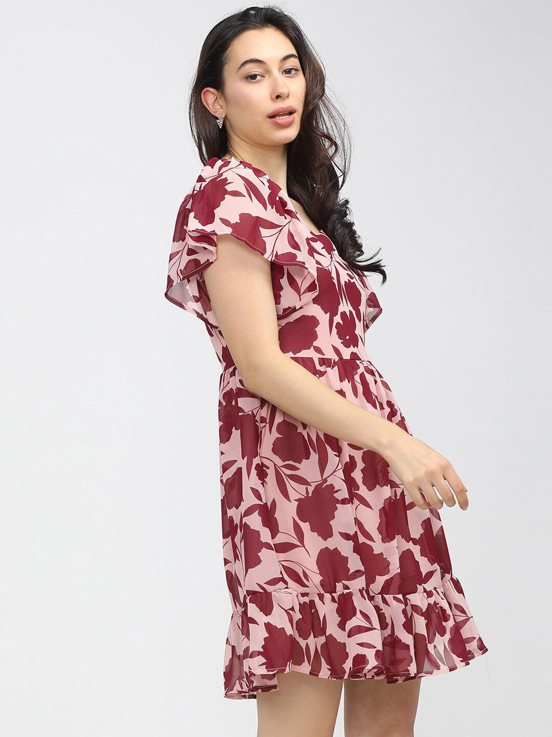 Tokyo Talkies Pink & Red Floral A-Line Dress