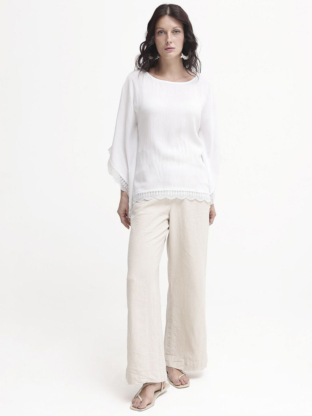 RAREISM women boat neck kimano sleeves lace ups Kaftan Top