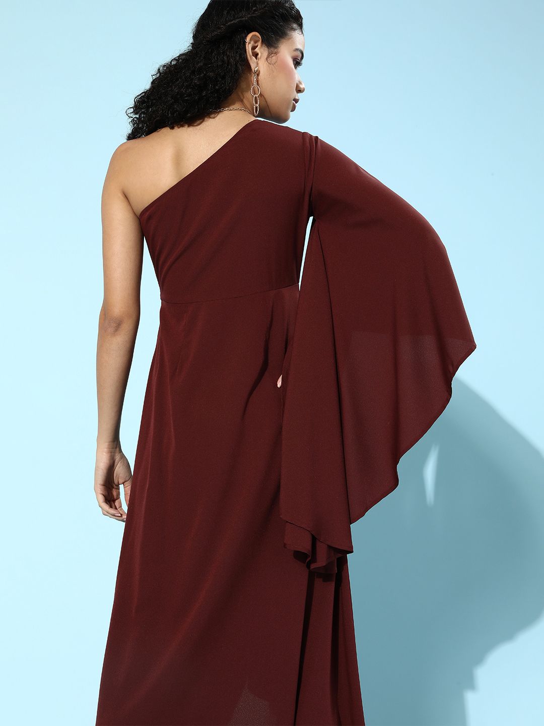 Berrylush Women Charming Maroon Solid Flounced Dress