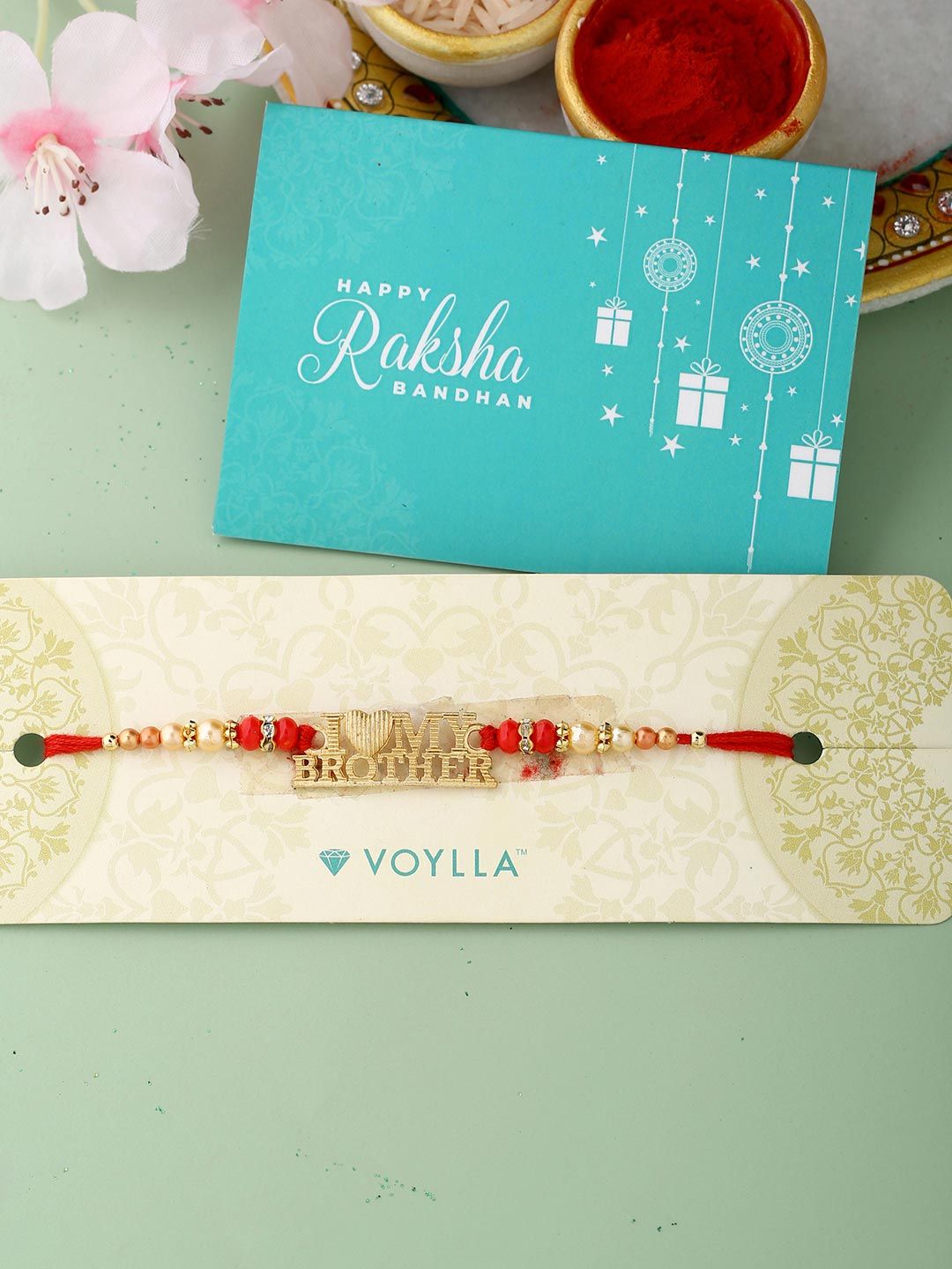 VoyllaI Love My Brother Designer Rakhi dengan Roli Chaawal Pack