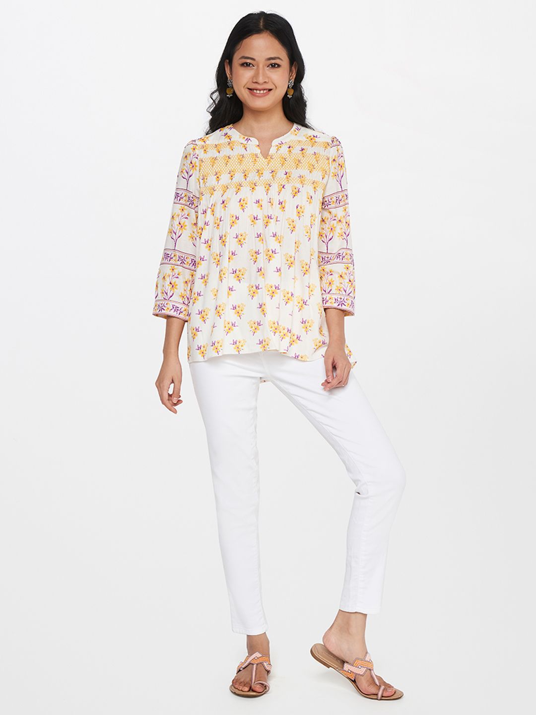 Global Desi Floral Print Cotton Top