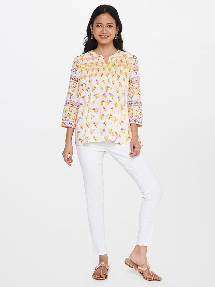 Global Desi Floral Print Cotton Top