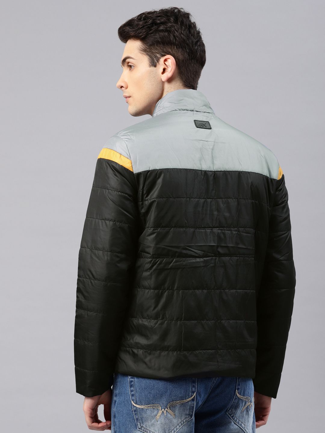 HRX by Hrithik Roshan Men Black & Grey Colourblocked Padded Jacket