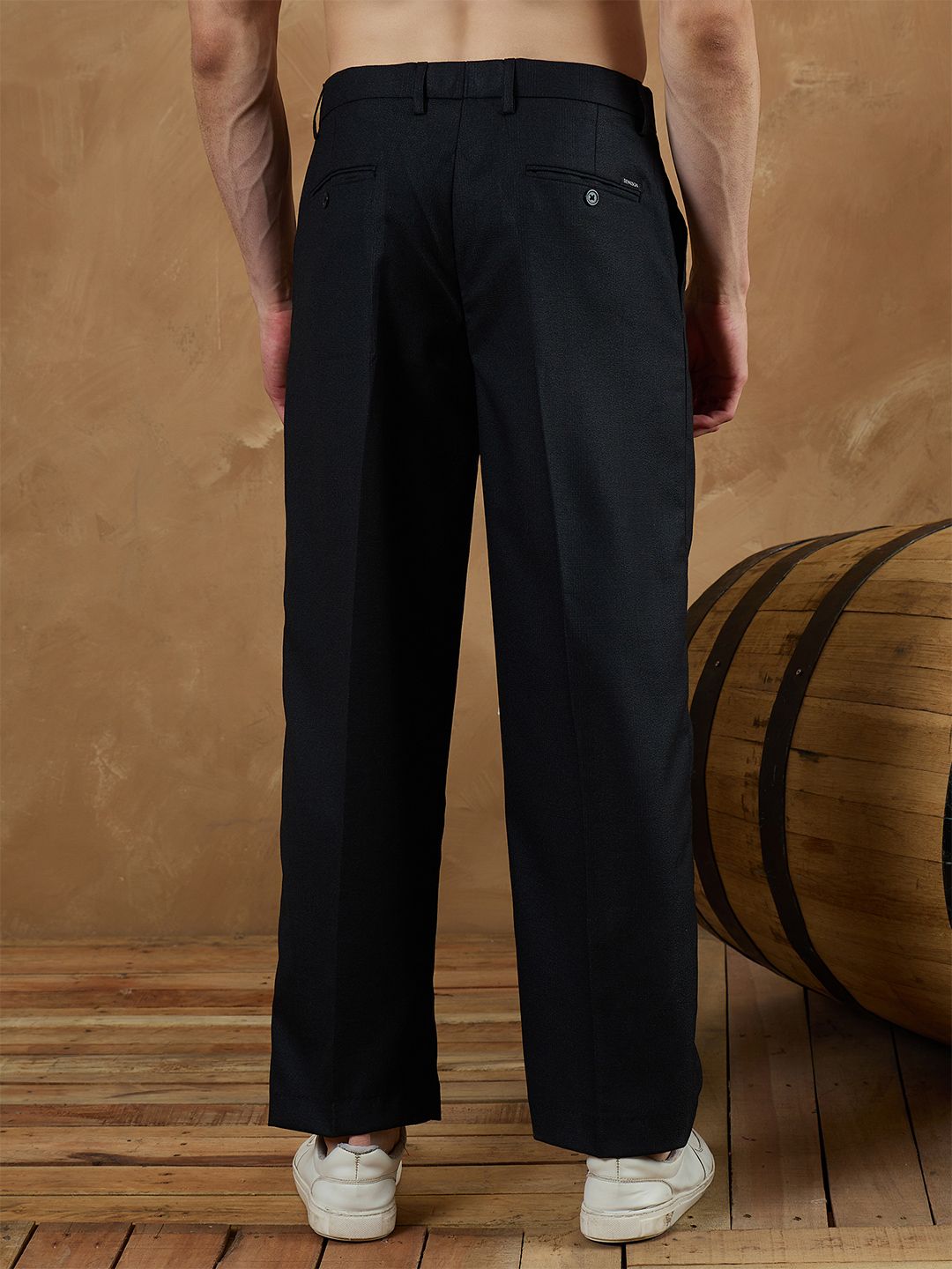 DENNISON Men Checked Smart Loose Fit Mid Rise Flat-Front Korean Pants Trousers
