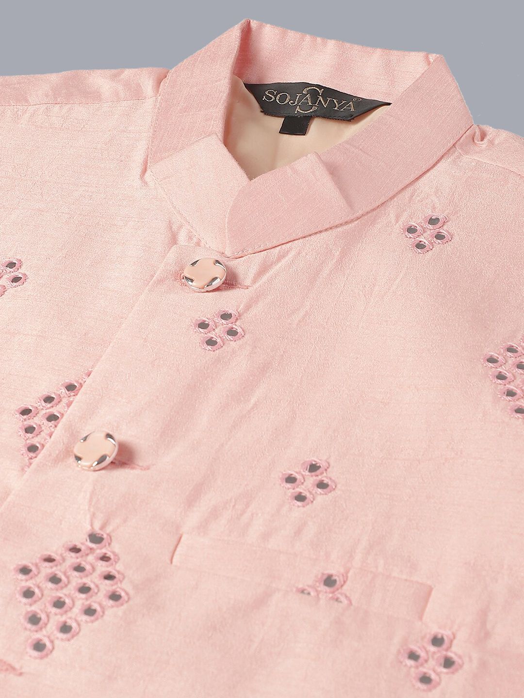 SOJANYA Kurta Lurus Kapas Tulen Berpayet Dengan Jaket Nehru Kerja Churidar & Cermin