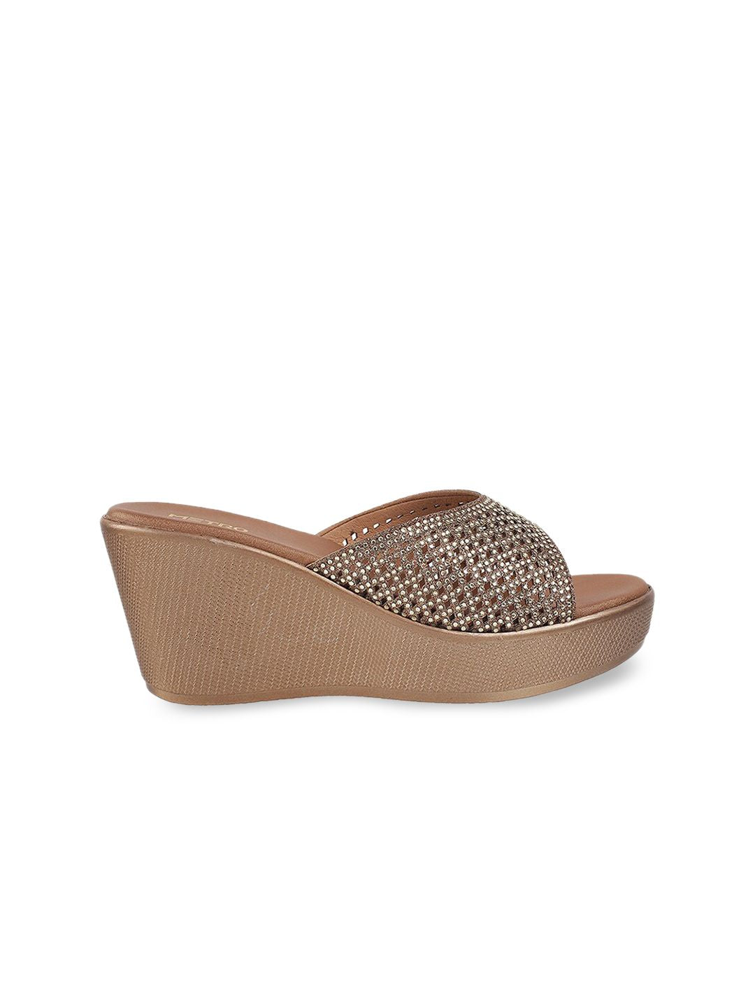 Metro Gold-Toned Embellished Wedge Heel Sandals