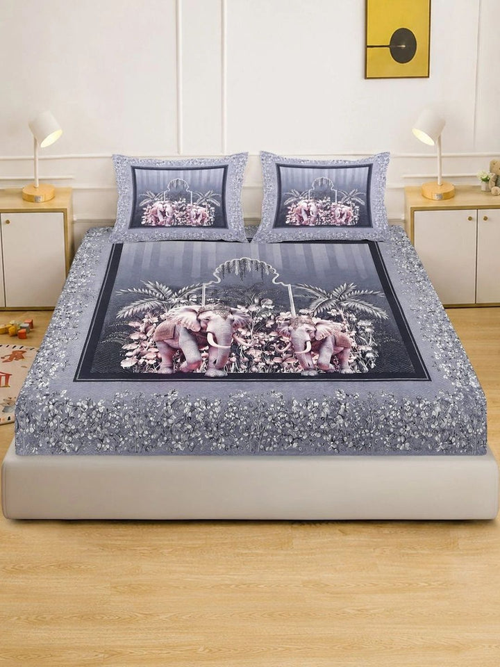 Myntra Elegant Homes Grey & Pink 400 TC King Bedsheet with 2 Pillow Covers