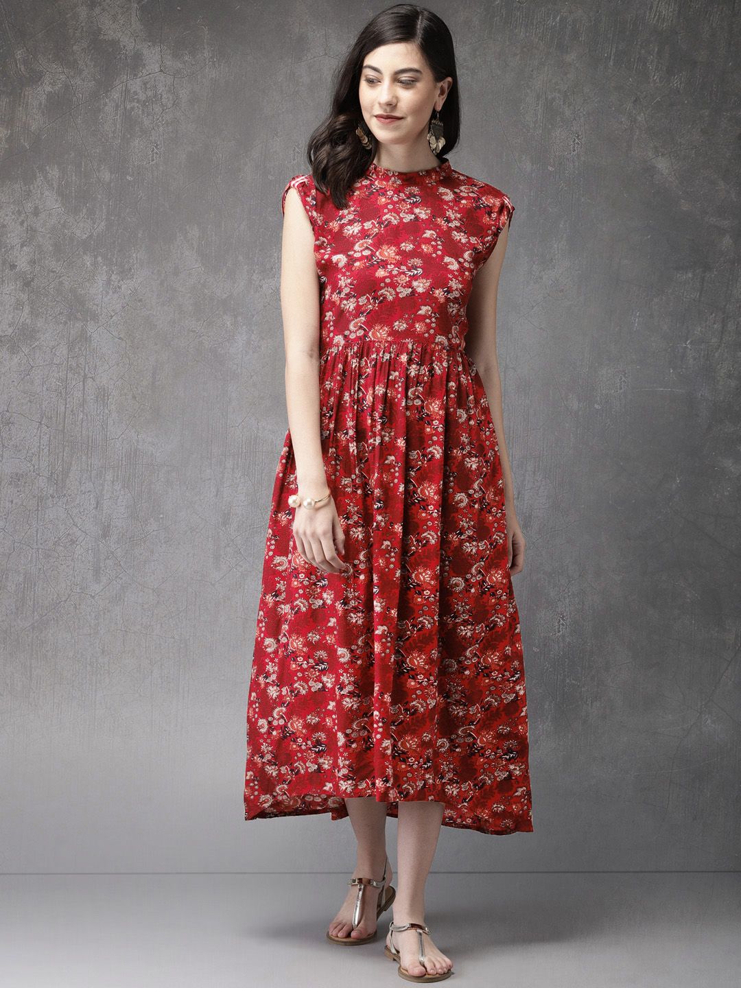Anouk Women Red Floral Print A-Line Kurta