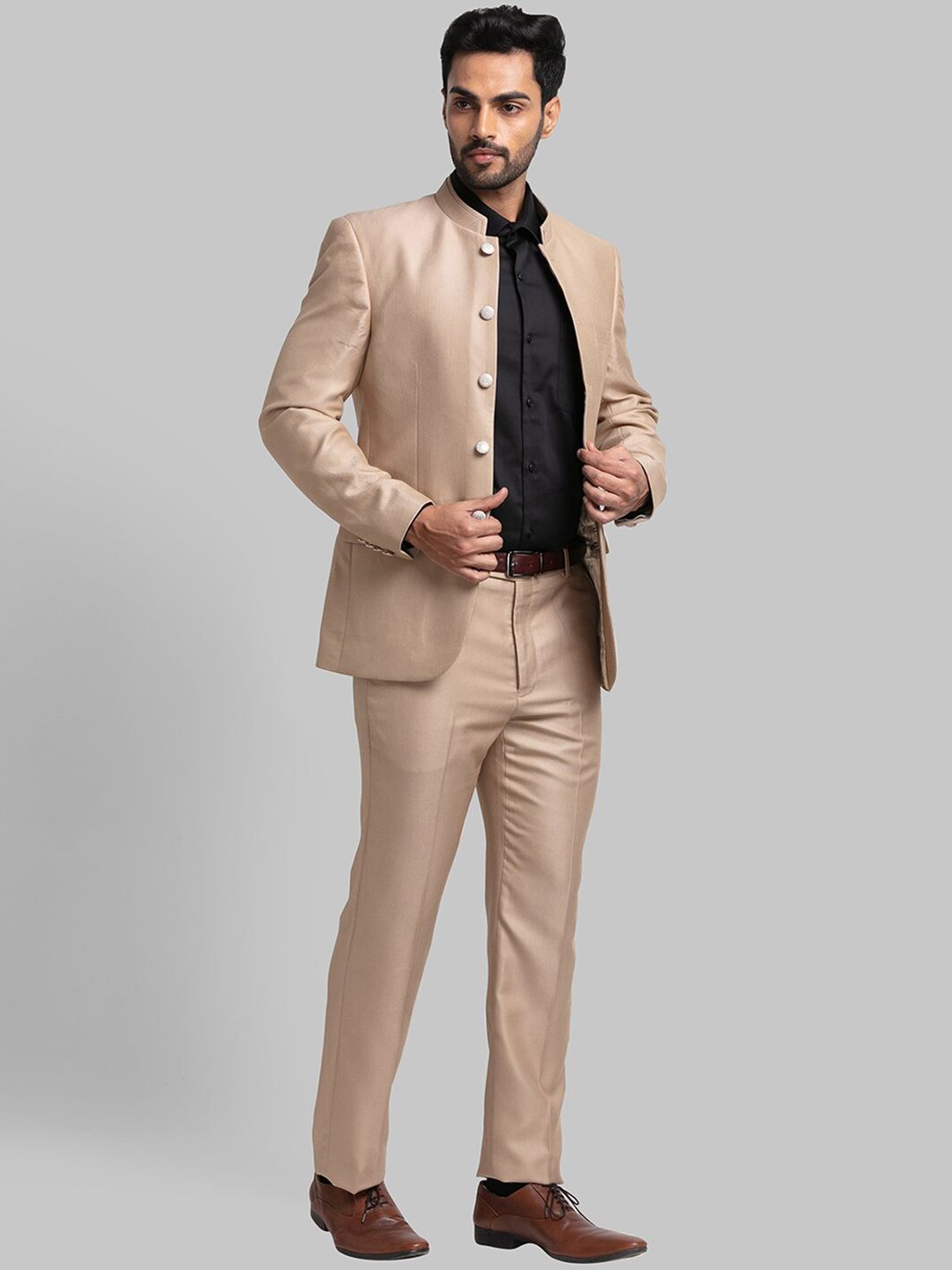 Raymond Men Woven Designed Single-Breasted Bandhgala Blazer Two-Piece Suit