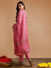 KALINI Floral Printed Round Neck Straight Kurta With Trousers & Dupatta