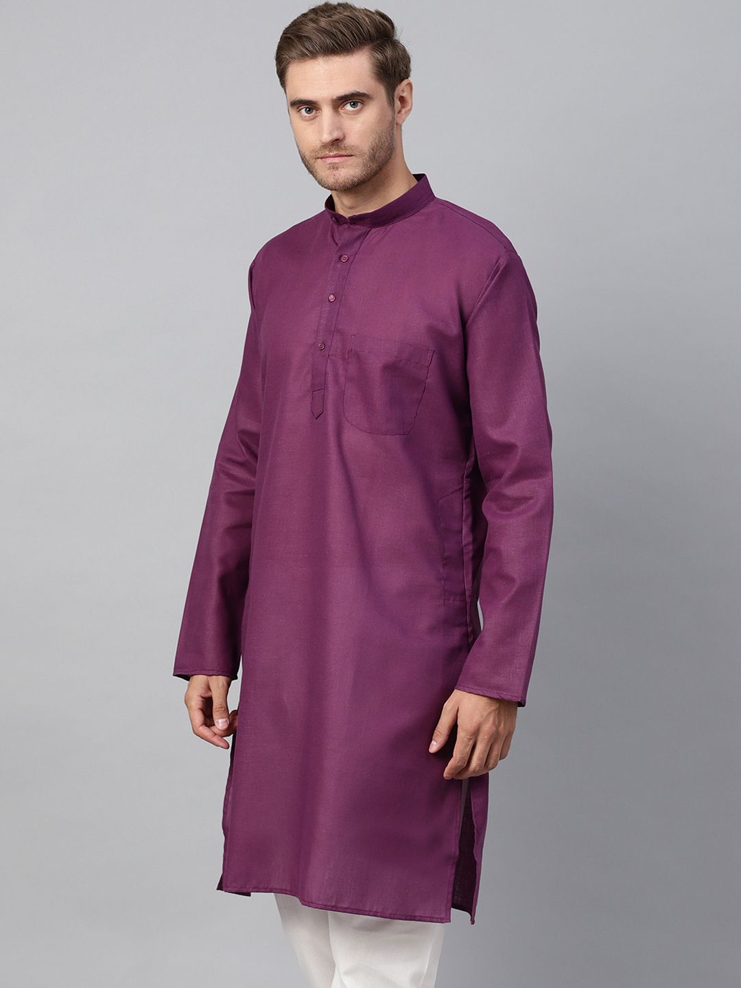 SOJANYA Lelaki Ungu Solid Kurta Lurus