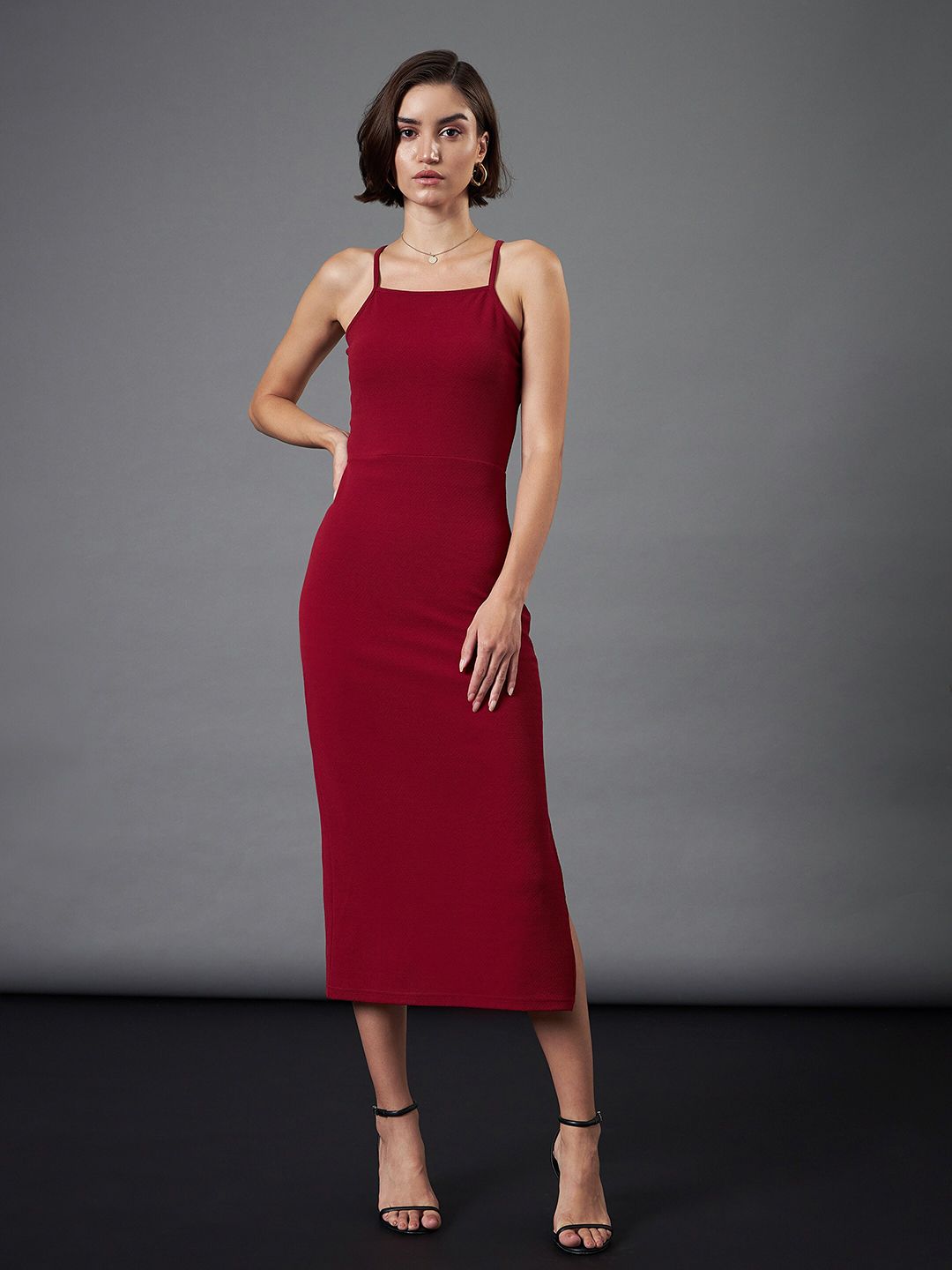 SASSAFRAS worklyf Shirt Collar Sheath Midi Dress