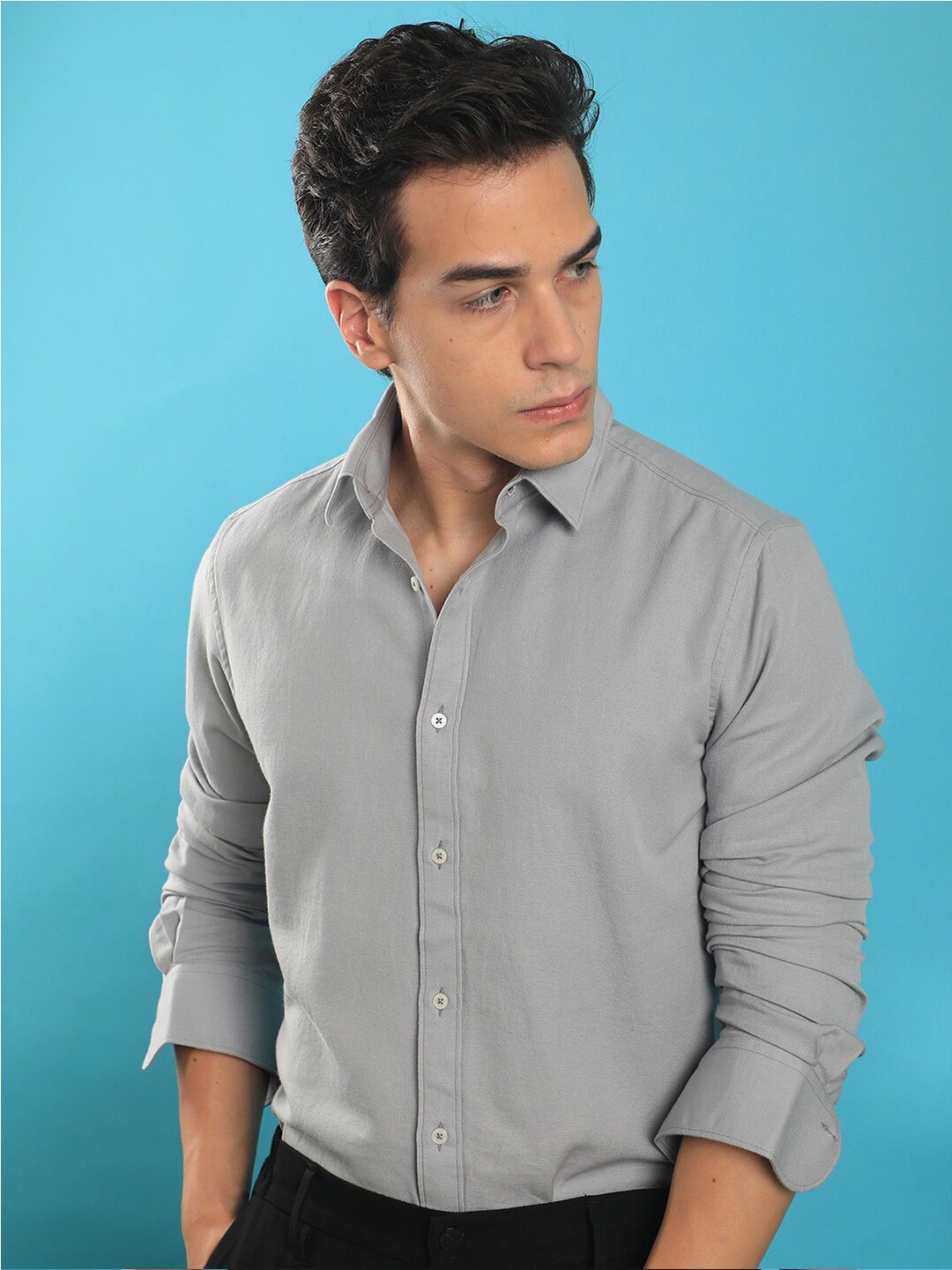 RARE RABBIT Men Otago Spread Collar Slim Fit Cotton Formal Shirt