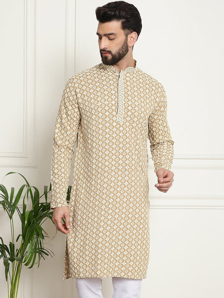 SOJANYA Motif Etnik Sulam Kurta Kapas Tulen