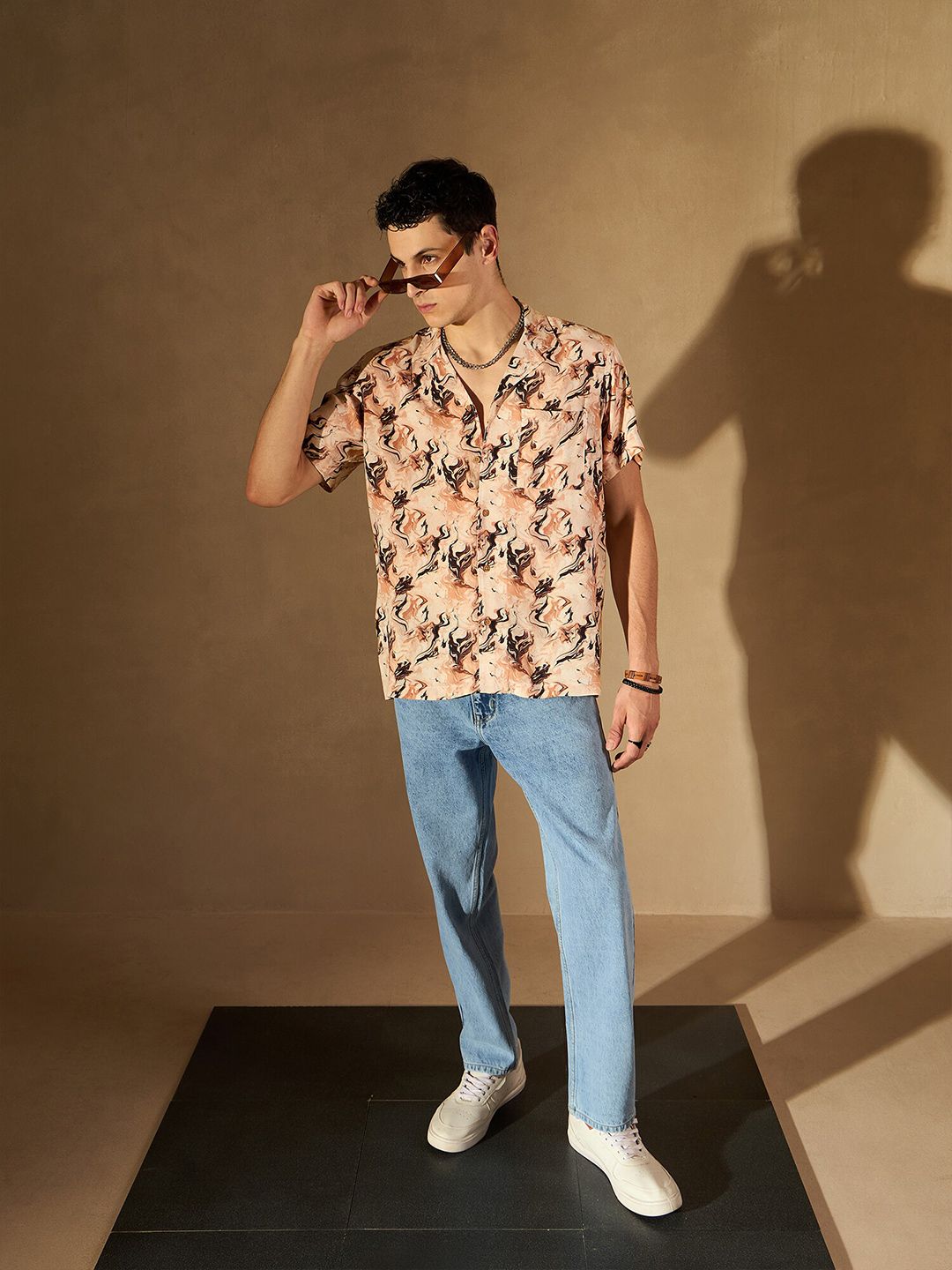 DENNISON Abstract Printed Cuban Collar Smart Oversized Casual Shirt