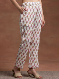 Libas Floral Printed Tiered Mirror Work Pure Cotton Kurta with Palazzos & With Dupatta
