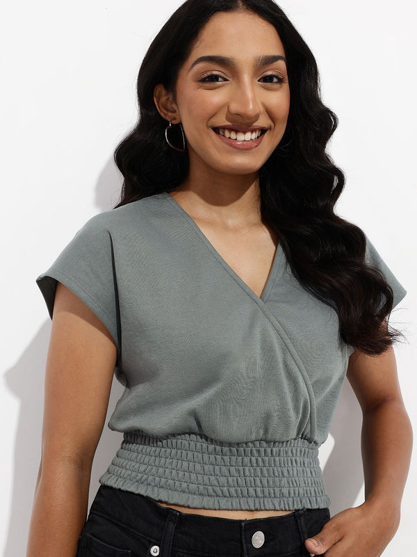 DressBerry The Soft Life Wrap Style Blouson Crop Top