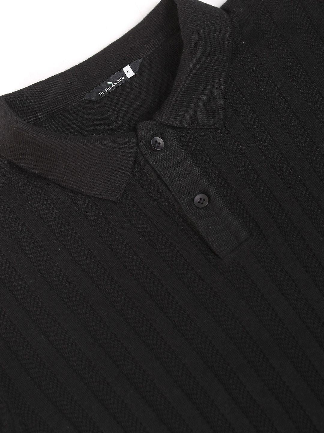 HIGHLANDER Men Knitted Textured Polo Collar T-shirt