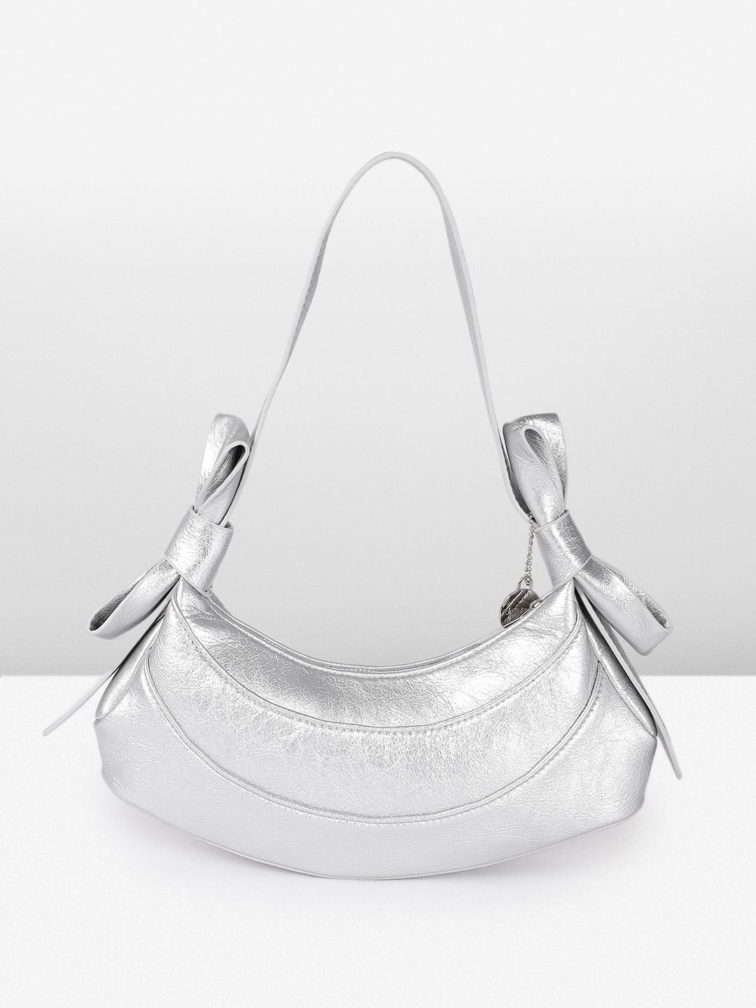 DressBerry Textured Half Moon Shoulder Bag with Bow Detail