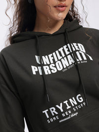 DressBerry Statement Print Hooded Drop-Shoulder Sweatshirt