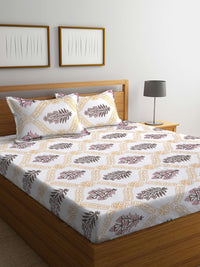 KLOTTHE Motif Etnik Putih Policotton 300 TC Dilengkapi Cadar King Superfine dengan 2 Sarung Bantal-98 x 89 inci