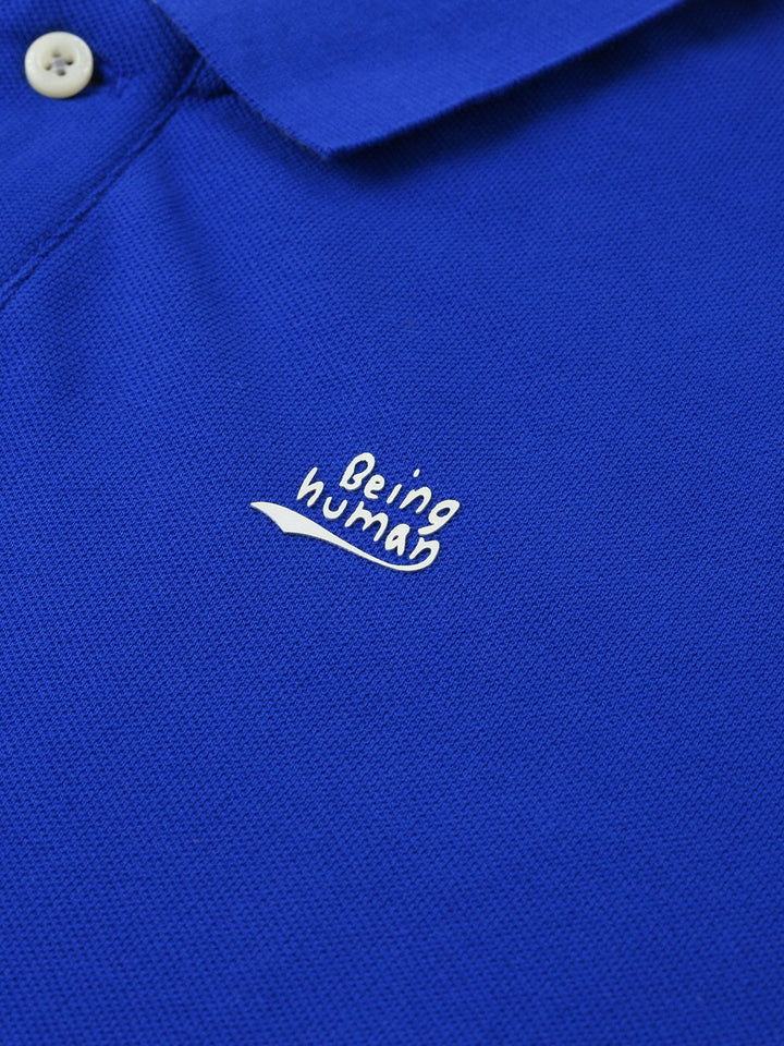 Being Human Men Blue Solid Polo Collar Pure Cotton T-shirt
