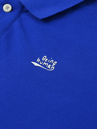 Being Human Men Blue Solid Polo Collar Pure Cotton T-shirt