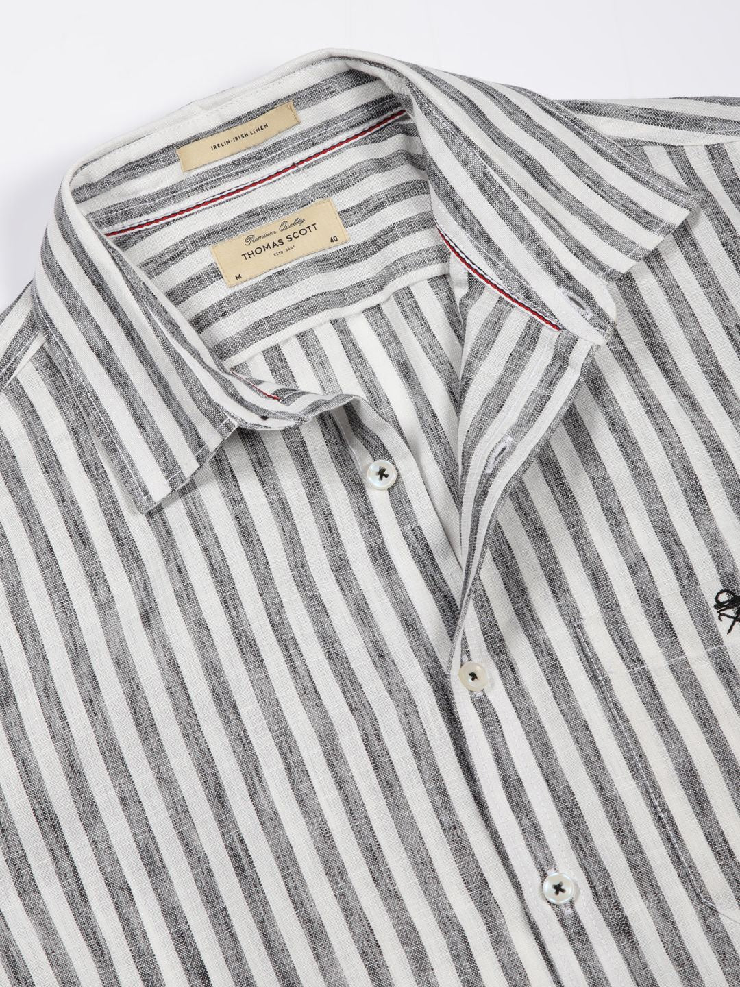 Thomas Scott Premium Linen Slim Fit Striped Spread Collar Casual Shirt