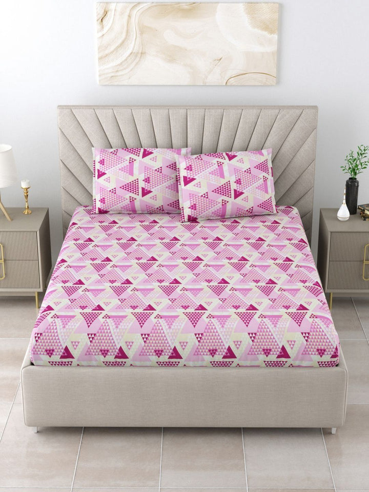 BOMBAY DYEING Epigram Pink Printed Pure Cotton 120 TC Queen Bedsheet Set 2.24 m X 2.54 m