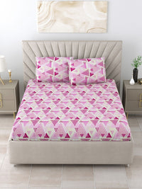 BOMBAY DYEING Epigram Pink Printed Pure Cotton 120 TC Queen Bedsheet Set 2.24 m X 2.54 m