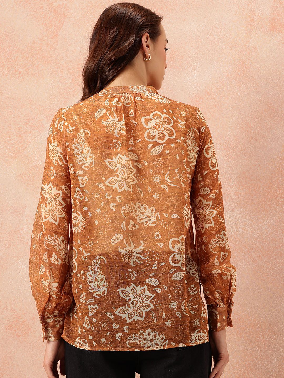 all about you Floral Print Mandarin Collar Chiffon Top