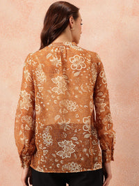 all about you Floral Print Mandarin Collar Chiffon Top