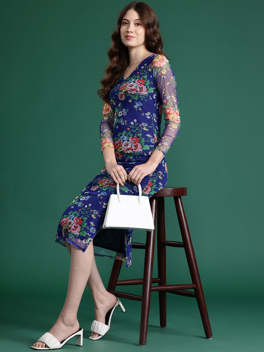 Pakaian sarung celah cetak bunga dressberry