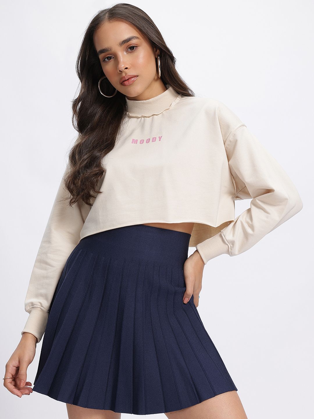 DressBerry Turtle Neck Drop-Shoulder Crop Sweatshirt