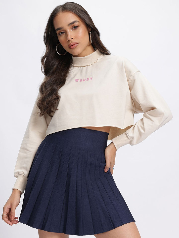 DressBerry Turtle Neck Drop-Shoulder Crop Sweatshirt