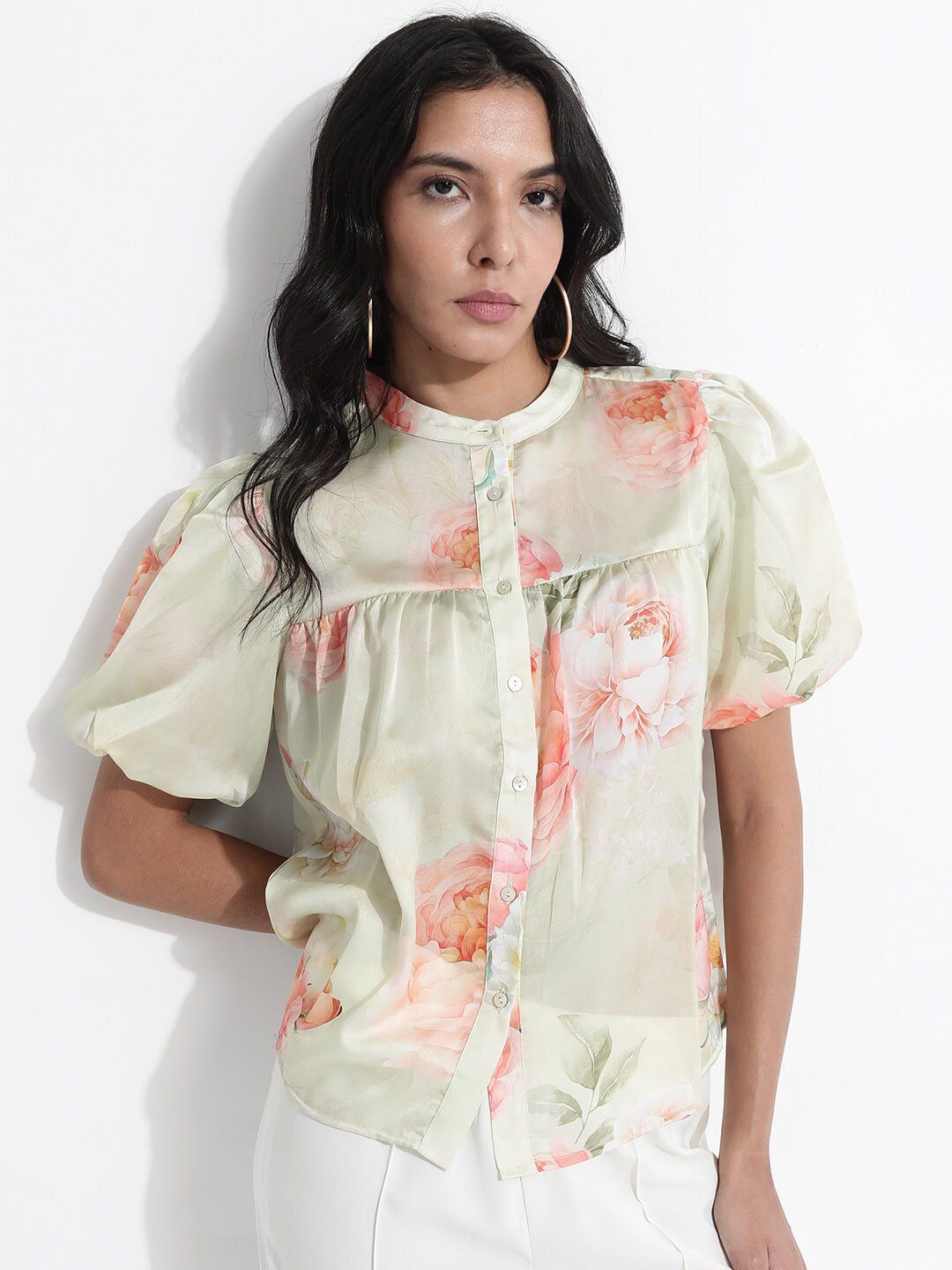 RAREISM Floral Printed Puff Sleeve Cotton Top